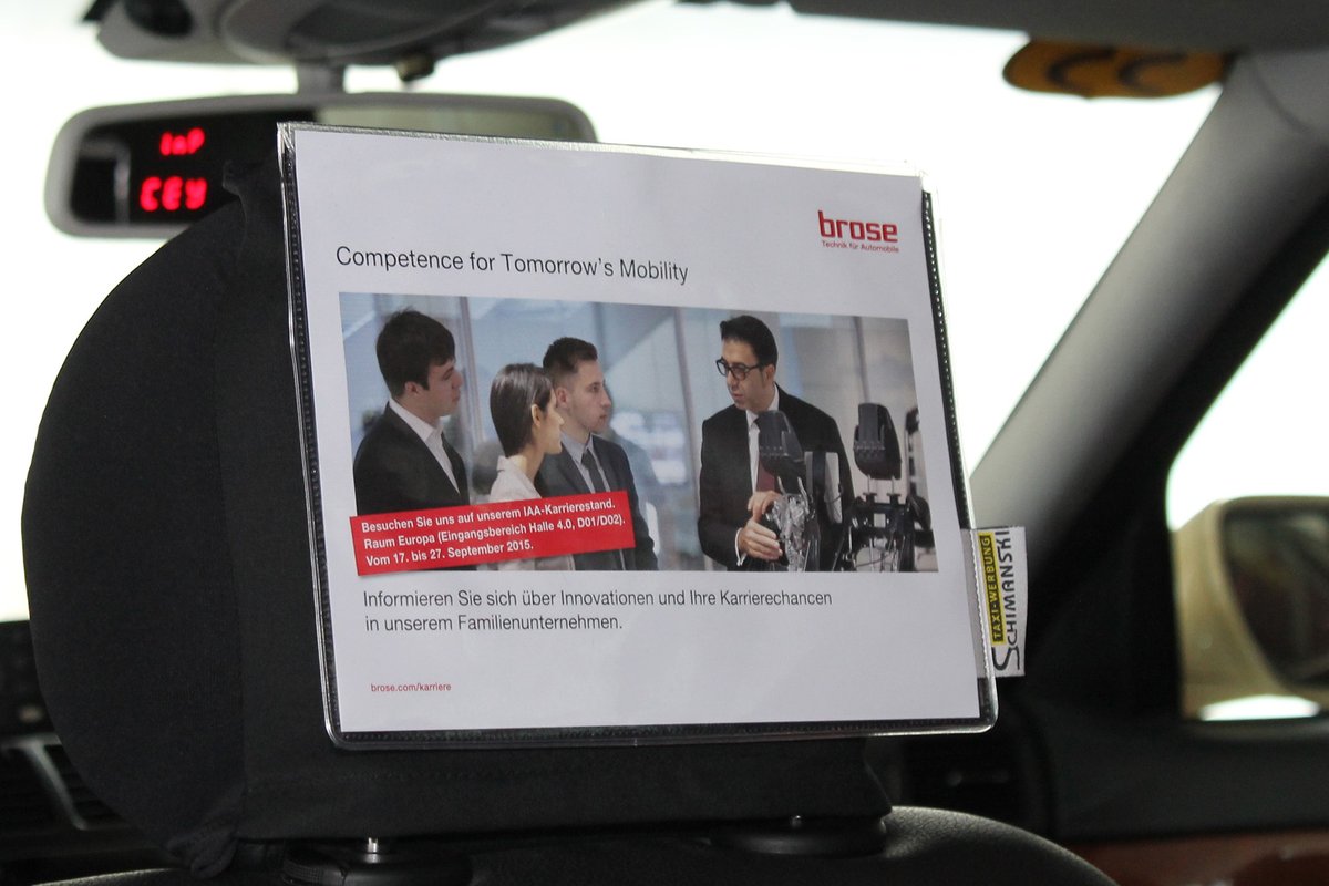 Kopfstützenwerbung im Taxi – Kundenbeispiel: Brose